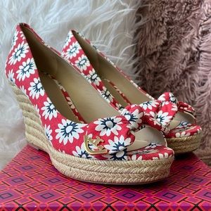 NWB Tory Burch Nantucket Peep Toe Espadrille Wedge Size 8.5